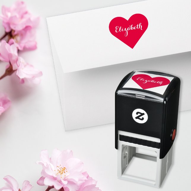 Anpassningsbar Personlig Elegant Skript Namn Heart Självfärgande Stämpel (Custom Personalized Elegant Script Name Heart Love Self-inking Stamp)
