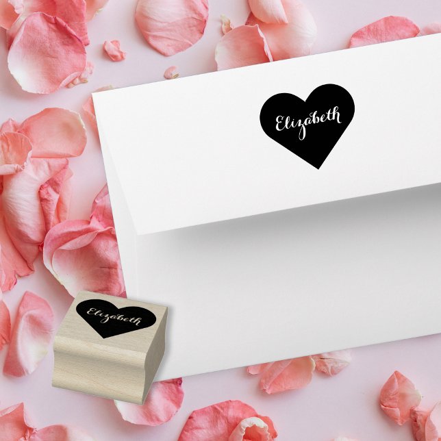 Anpassningsbar Personlig Elegant Skript Namn Heart Stämpel (Custom Personalized Elegant Script Name Heart Love Rubber Stamp)