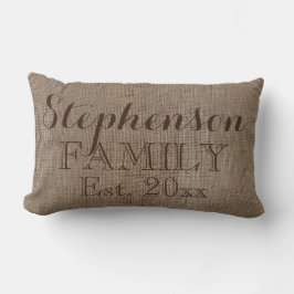 Anpassningsbar Personlig Family Namn Burlap Rustic Lumbarkudde