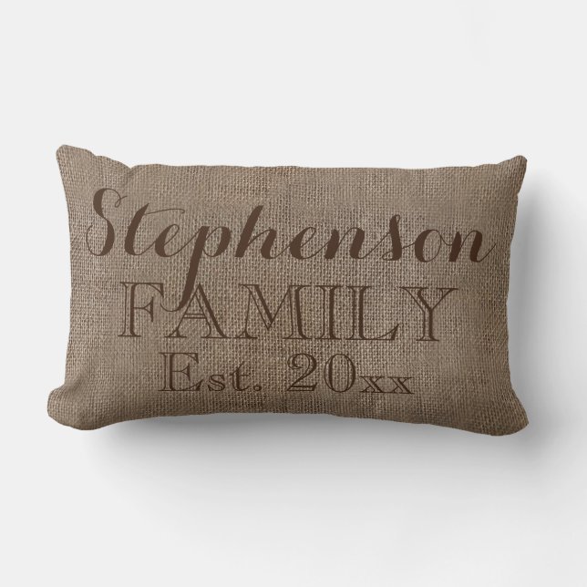 Anpassningsbar Personlig Family Namn Burlap Rustic Lumbarkudde (Framsida)