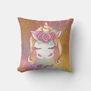 Anpassningsbar Personlig Faux Glitter Unicorn Hors Kudde