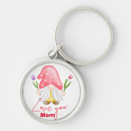 Anpassningsbar personlig gnomvalentins dag rund silverfärgad nyckelring