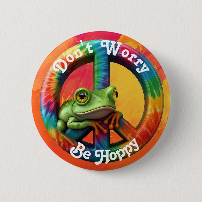 Anpassningsbar Personlig Hippie Frog Peace Colorfu Knapp (Framsida)