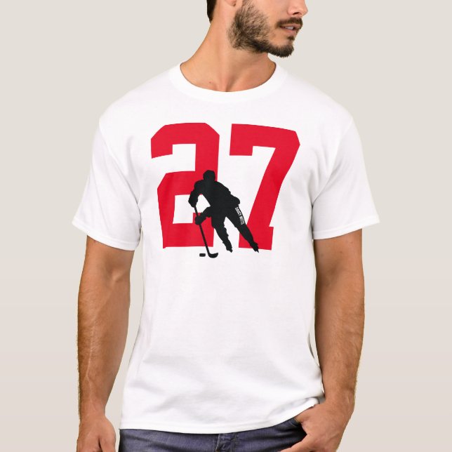 Anpassningsbar Personlig Hockey Player Number Red T Shirt (Framsida)