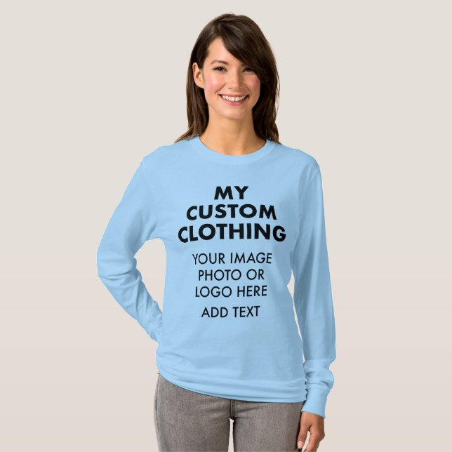 Anpassningsbar Personlig KVINNORS LJUSBLUE LÅNGÄRM T Shirt (Hel framsida)