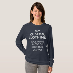 Anpassningsbar Personlig KVINNORS NAVY BLUE-LÅNGÄR T Shirt