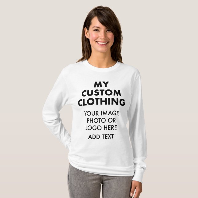 Anpassningsbar Personlig KVINNORS VITA LÅNGÄRMAD T Shirt (Hel framsida)