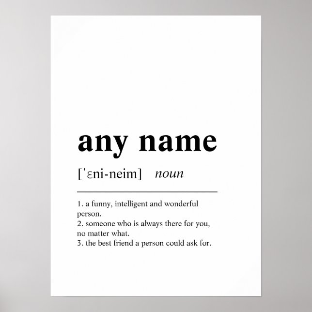 Anpassningsbar Personlig Namn Definition Poster (Framsidan)