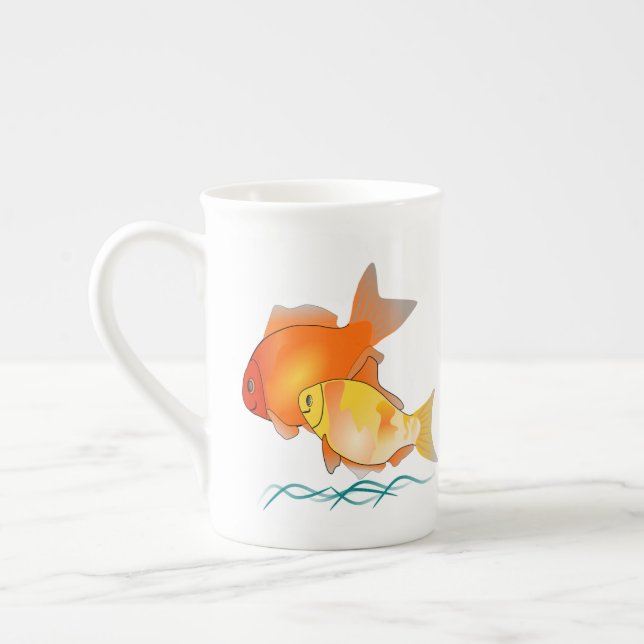 Anpassningsbar Personlig Namn Goldfish Coffee Mugg Benporslin Mugg (Vänster)