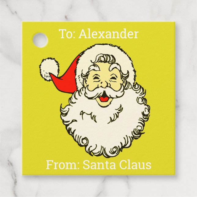Anpassningsbar Personlig Namn Gult Jultomten Gåvor Etiketter (Framsida)