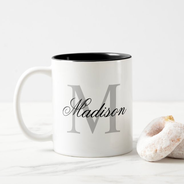 Anpassningsbar Personlig Namn Monogram Black Två-Tonad Mugg (Med munk)