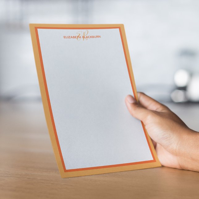 Anpassningsbar Personlig Namn Monogram Initialer O Brevpapper (Custom Personalized Name Monogram Initials Orange Stationery)