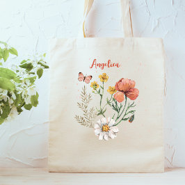 Anpassningsbar Personlig Namn Wildblomma Blommigt Tygkasse