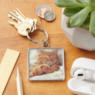 Anpassningsbar Personlig Pet Photo Fyrkantig Silverfärgad Nyckelring