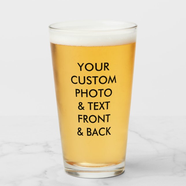 Anpassningsbar Personlig PHOTO BEER GLASS 16 oz, 1 Glaskopp (Framsida fylld)