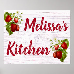 Anpassningsbar Personlig Strawberry Kitchen Bistro Poster