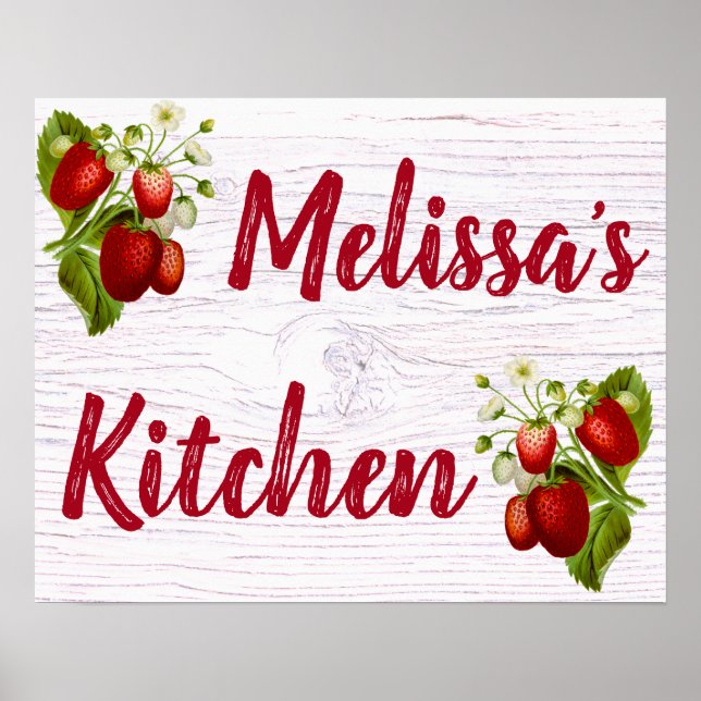 Anpassningsbar Personlig Strawberry Kitchen Bistro Poster (Framsidan)