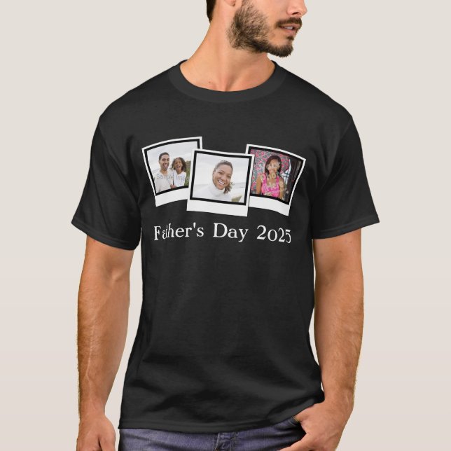 Anpassningsbar Personlig tre foto Fars dag T-shirt (Framsida)