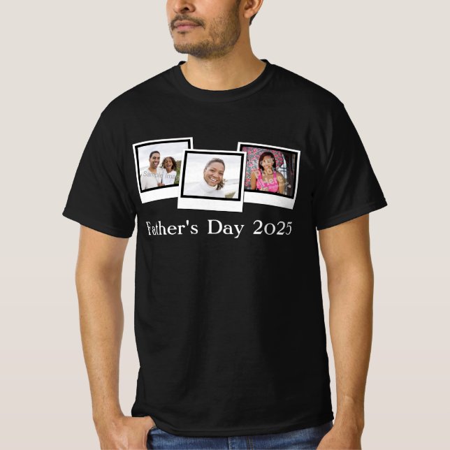 Anpassningsbar Personlig tre foto Fars dag T-shirt (Framsida)
