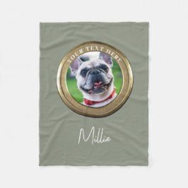Anpassningsbar Pet 2 Photo & Text Olive Sage Grönt Fleecefilt