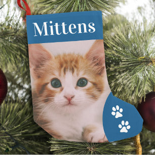 Anpassningsbar Pet Cat Photo Helgdag Blue Personli Liten Julstrumpa