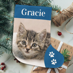 Anpassningsbar Pet Cat Photo Helgdag Blue Personli Stor Julstrumpa
