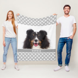 Anpassningsbar Pet-foto med vit Tass på Grått och  Fleecefilt