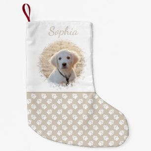 Anpassningsbar Pet-fotomall med Beige & White Tass Liten Julstrumpa