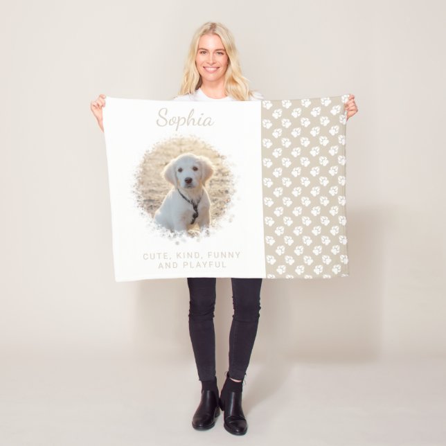 Anpassningsbar Pet-fotomall på Beige & Tass och te Fleecefilt (På plats)