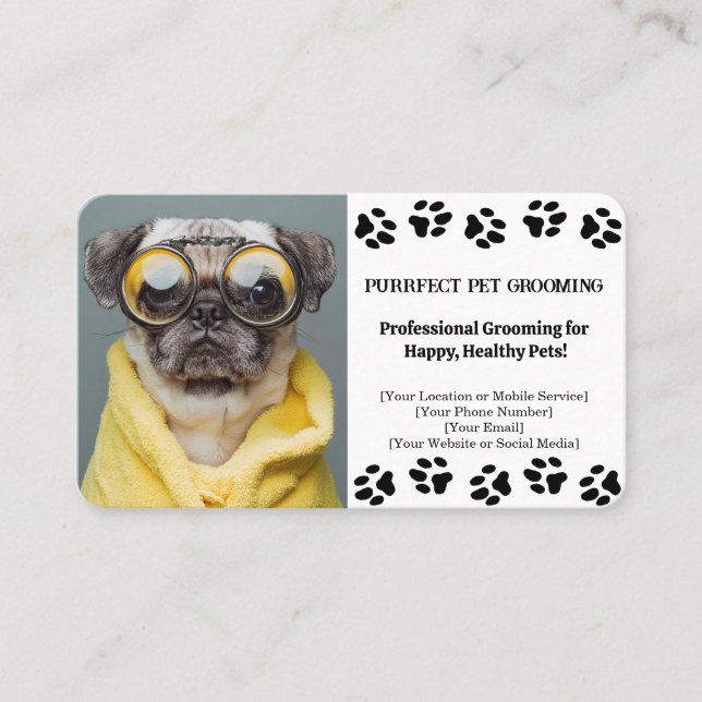 Anpassningsbar Pet Groomer-Affärskort med foto Visitkort (Framsida)