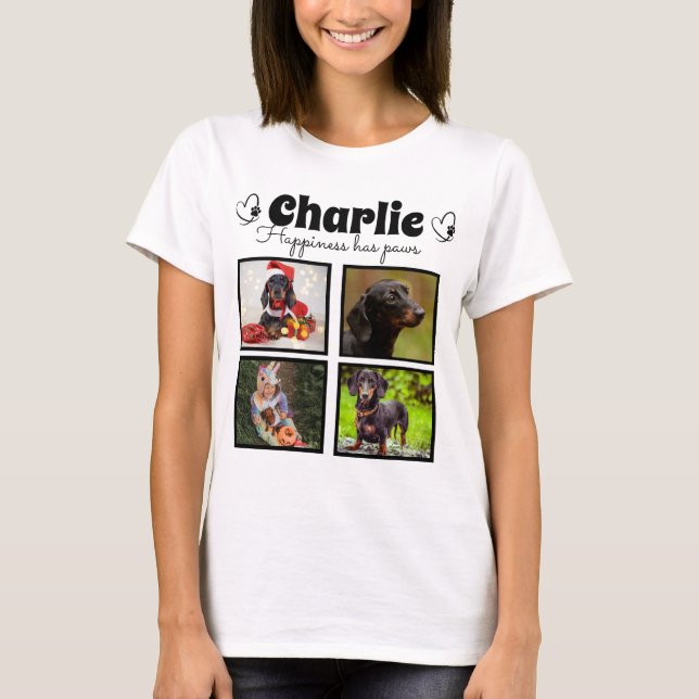 Anpassningsbar pet hund älskare 4 fotokollage t shirt (Framsida)