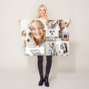 Anpassningsbar Pet Hund Bone & Paw Skriv ut fotosa Fleecefilt