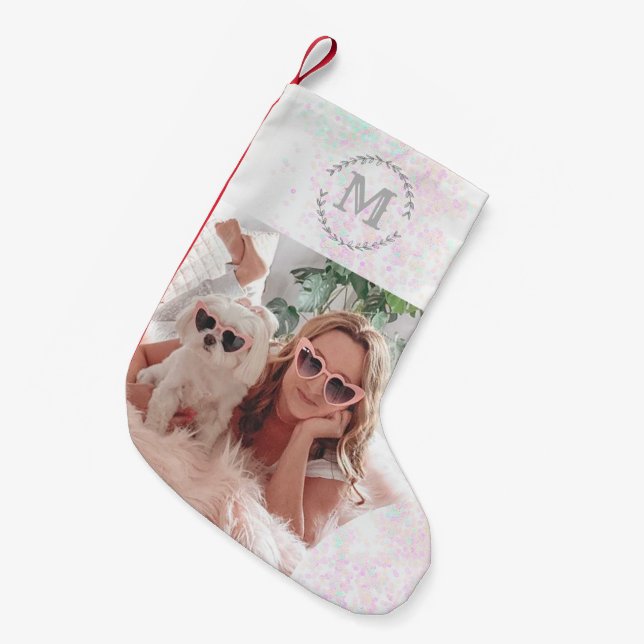 Anpassningsbar Pet Hund Photo and Monogram Sequin  Liten Julstrumpa (Framsidan (Hängande))