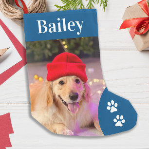 Anpassningsbar Pet Hund Photo Helgdag Blue Personl Liten Julstrumpa