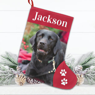 Anpassningsbar Pet Hund Photo Helgdag Red Personli Stor Julstrumpa