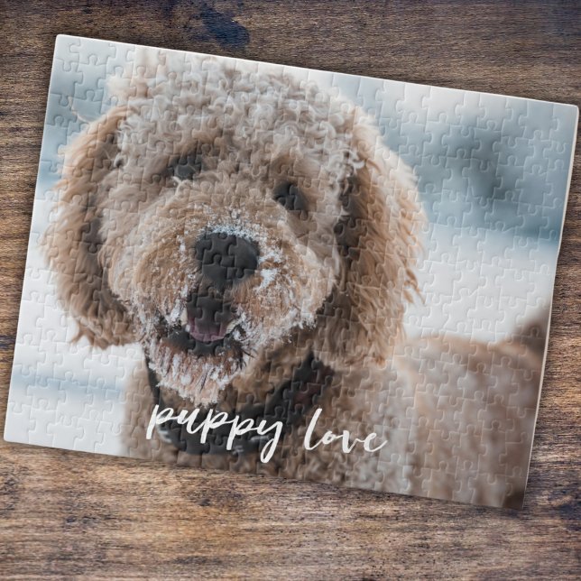 Anpassningsbar Pet Hund Photo Template Puppy Kärle Pussel (Upload your pet photo. "Puppy love" can be changed to your dogs name too.)