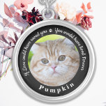 Anpassningsbar Pet Memorial Pet Loss Keepsak Cat P Silverpläterat Halsband<br><div class="desc">Ät din bästa vän med en anpassningsbar foto med ett minneskort. Denna unika minnesstund är perfektens gåva till dig själv, familj eller vänner för att betala hyllning till din älskade. Det här unika hund för minneshalsband har en enkel svartvit design med dekorativa skript. Citat: "Om Kärlek hade kunnat rädda dig...</div>