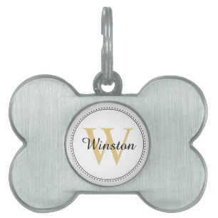 Anpassningsbar Pet Namn Guld Monogram White ID-bricka Husdjur