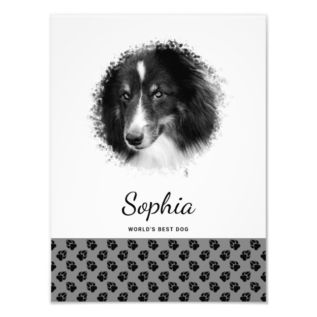 Anpassningsbar Pet Photo & Black Tass på Grått och Fototryck (Framsidan)