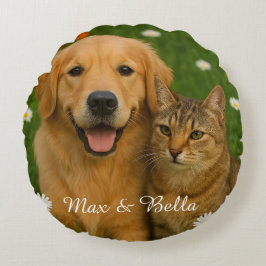 Anpassningsbar Pet Photo Cute Blommigt Design for  Rund Kudde