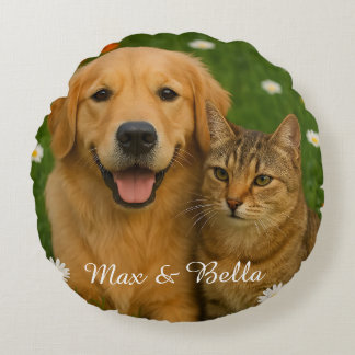 Anpassningsbar Pet Photo Cute Blommigt Design for  Rund Kudde