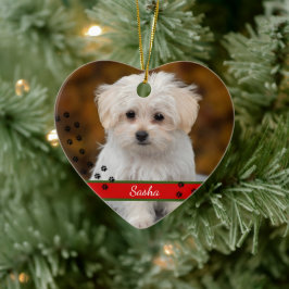 Anpassningsbar Pet Photo ~ Dubbla Sided Heart Julgransprydnad Keramik