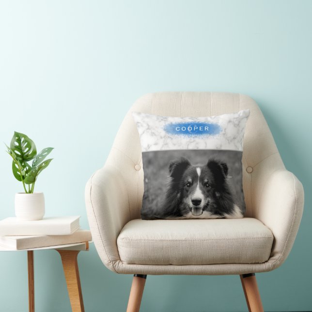 Anpassningsbar Pet Photo & Faux Marble Struktur me Kudde (Stol)