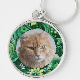 Anpassningsbar Pet Photo Gift for Cat Lovers Rund Silverfärgad Nyckelring
