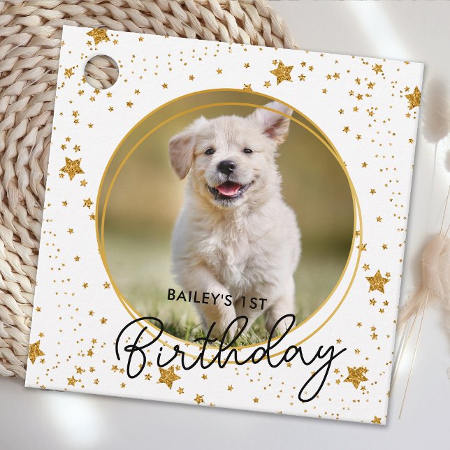 Anpassningsbar Pet Photo Guld Glitter Stars Hund B Gåvor Etiketter (Skapare uppladdad)