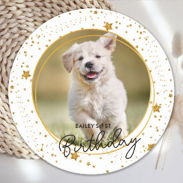 Anpassningsbar Pet Photo Guld Glitter Stars Hund B Underlägg Papper Rund