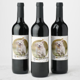 Anpassningsbar Pet Photo Guld Glitter Stars Hund B Vinflaska Etikett