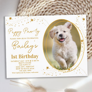 Anpassningsbar Pet Photo Guld Stars Puppy Hund Bir Inbjudan Vykort