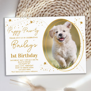 Anpassningsbar Pet Photo Guld Stars Puppy Hund Bir Inbjudningar