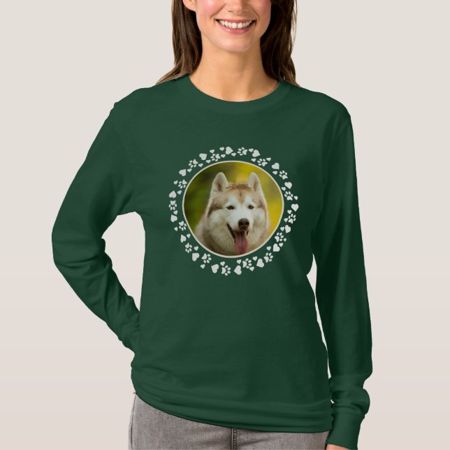 Anpassningsbar Pet Photo Hund Tass avtryck i Heart T Shirt (Framsida)